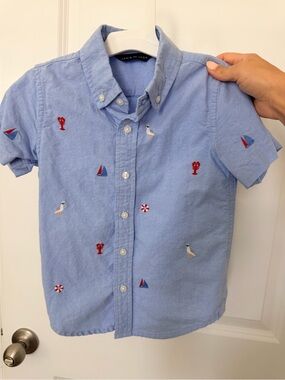 Worn once Janie and Jack Blue Nautical Embroidered Button-Down Shirt